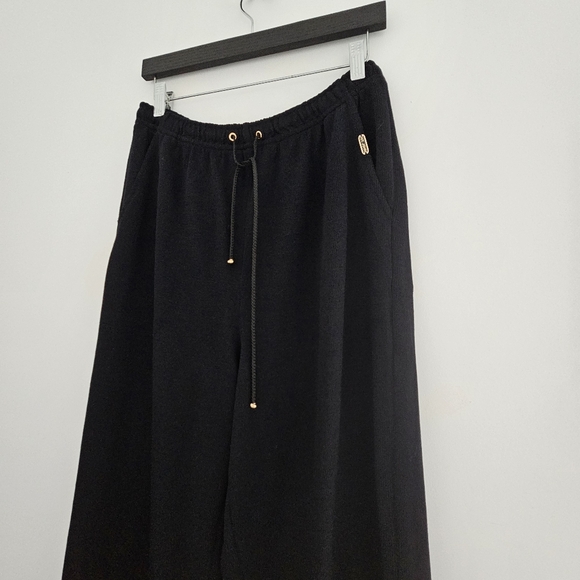 St.John Sport Knit Black Drawstring Santana Drawstring Wide Leg Pants - Picture 4 of 14